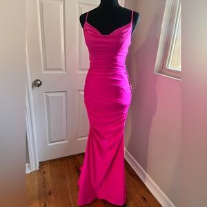 B Darlin 7/8 long formal dress prom gown hot pink ruched BNWT